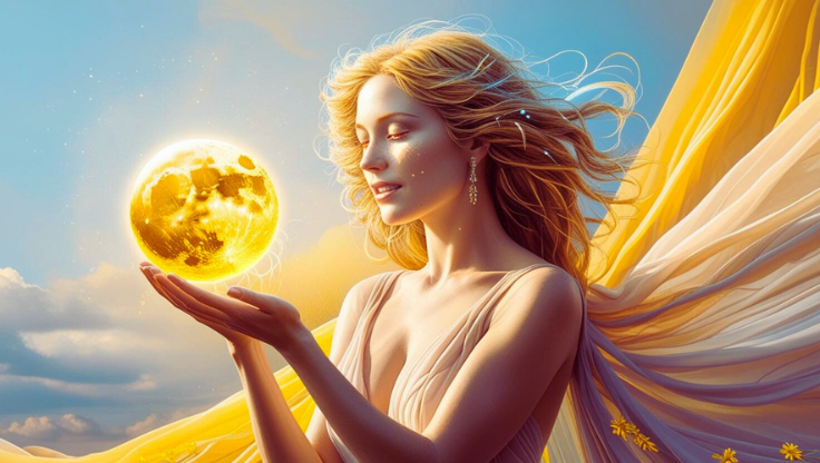 新月受け取る女性